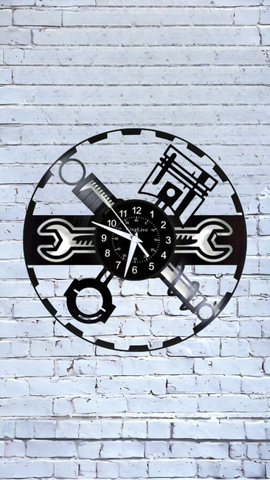 Piston Wrench Sparkplug Vinyl Record Clock