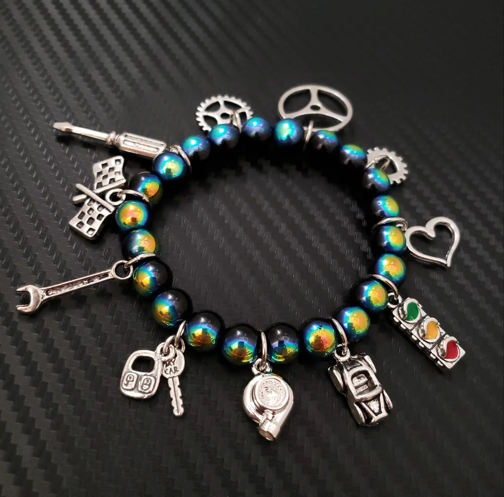 Beaded Car Part Charm Bracelet Blue / #2: 15 Random Charms