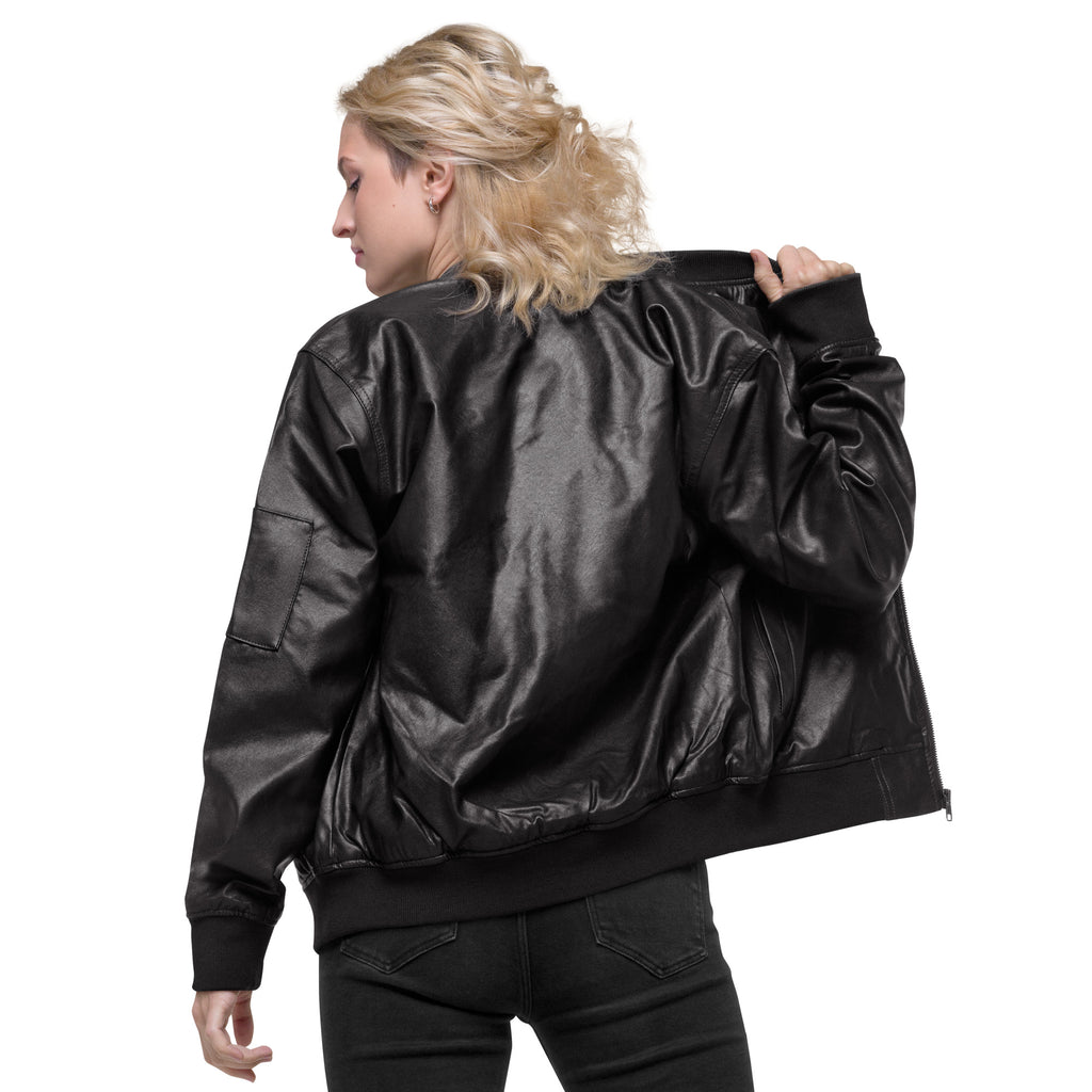 Garage Faux Leather Bomber Jacket in Black